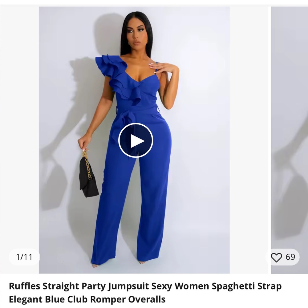 One-Shoulder Ruffle Wide-Leg Jumpsuit - purple
